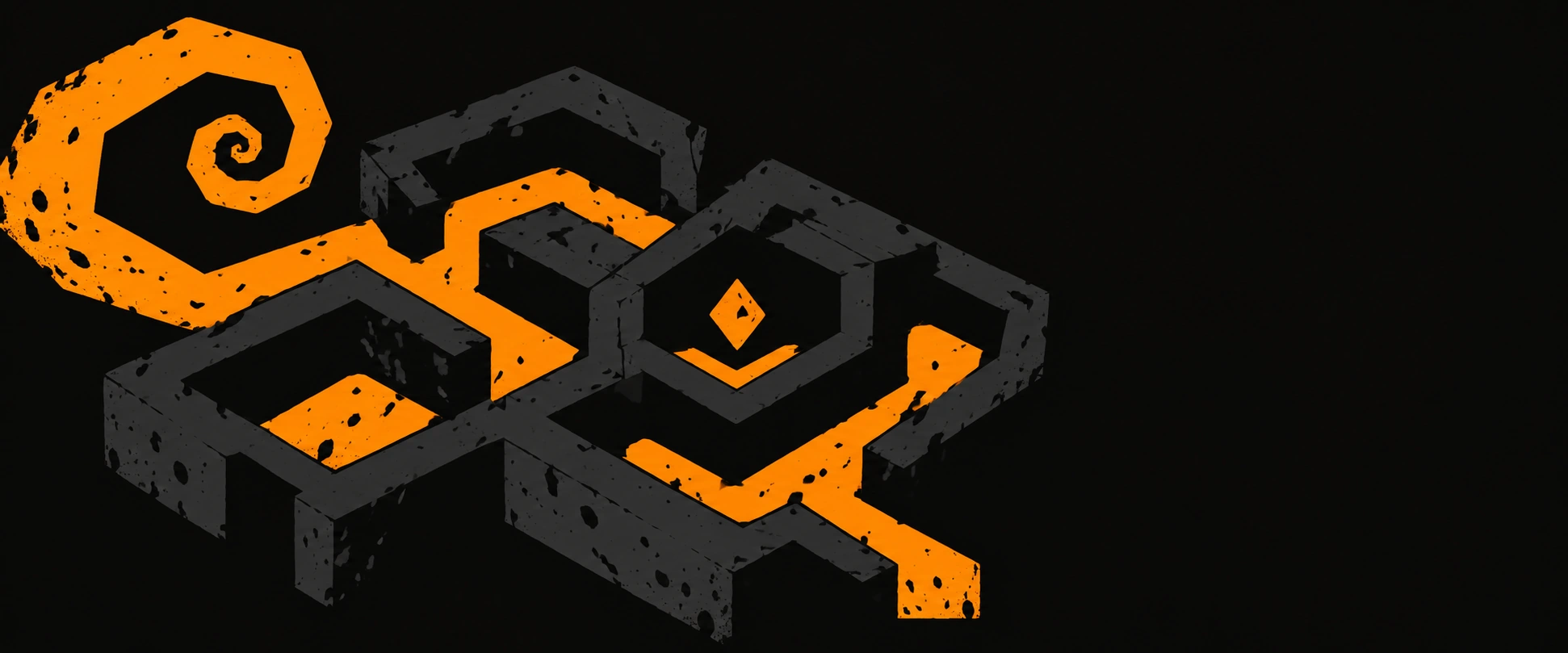 Graphic orange labyrinth with an angular tentacle